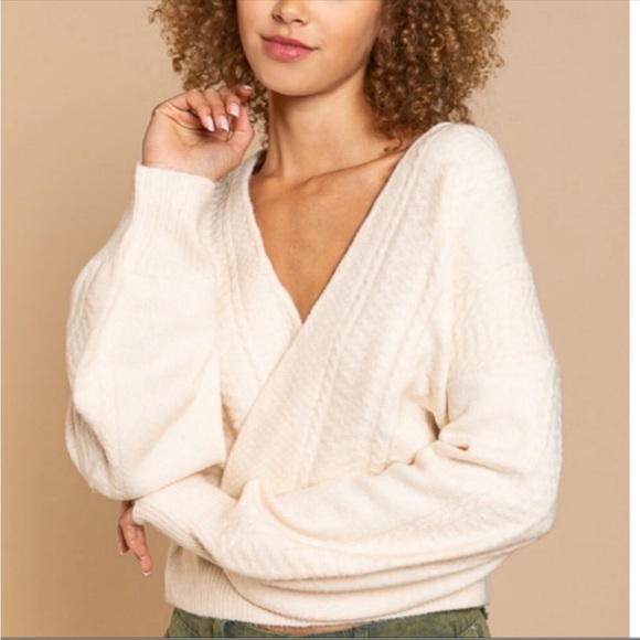 POL Sweaters - Wrap Waist Off the Shoulder Knit Pullover Sweater